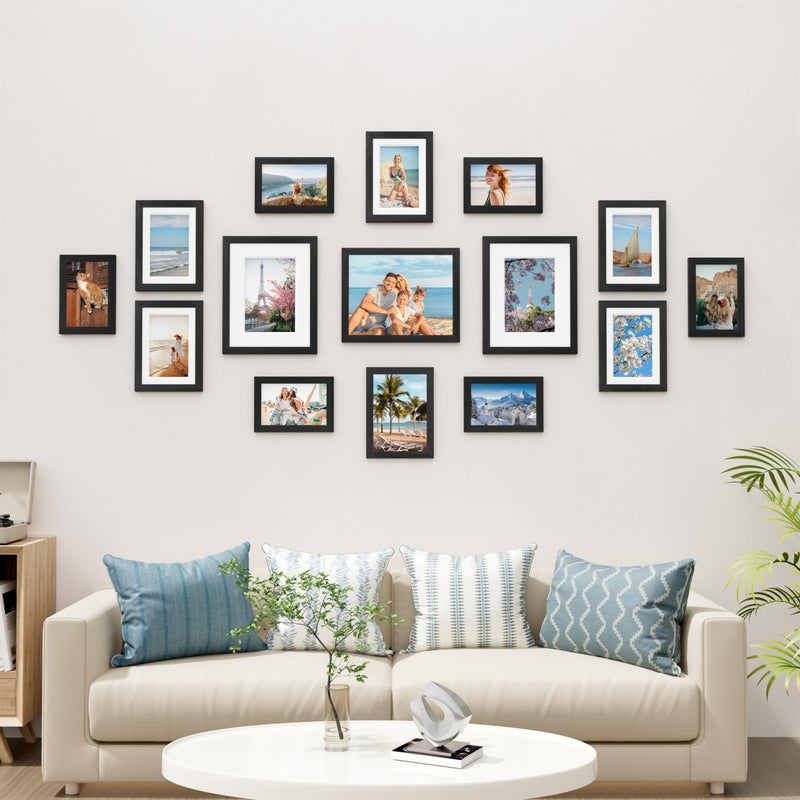 Vittanly 15 Pack Picture Frames Collage Wall Decor for Mounting or Tabletop Display, Gallery Frame Set for Family, Multi Sizes Including 3pcs 8x10, 6pcs 5x7, 6pcs 4x6, Black, Brown and Grey - Image 2